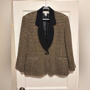VTG 80s Christian Dior Womens Houndstooth Wool Blazer Jacket Career Black Sz 18